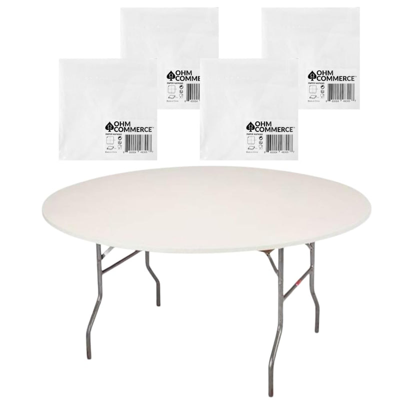 Kwik-Covers Round Plastic Table Covers Bundle of Ohm Commerce Paper Napkins - Indoor or Outdoor Fitted Round Table Covers (Table NOT Included)