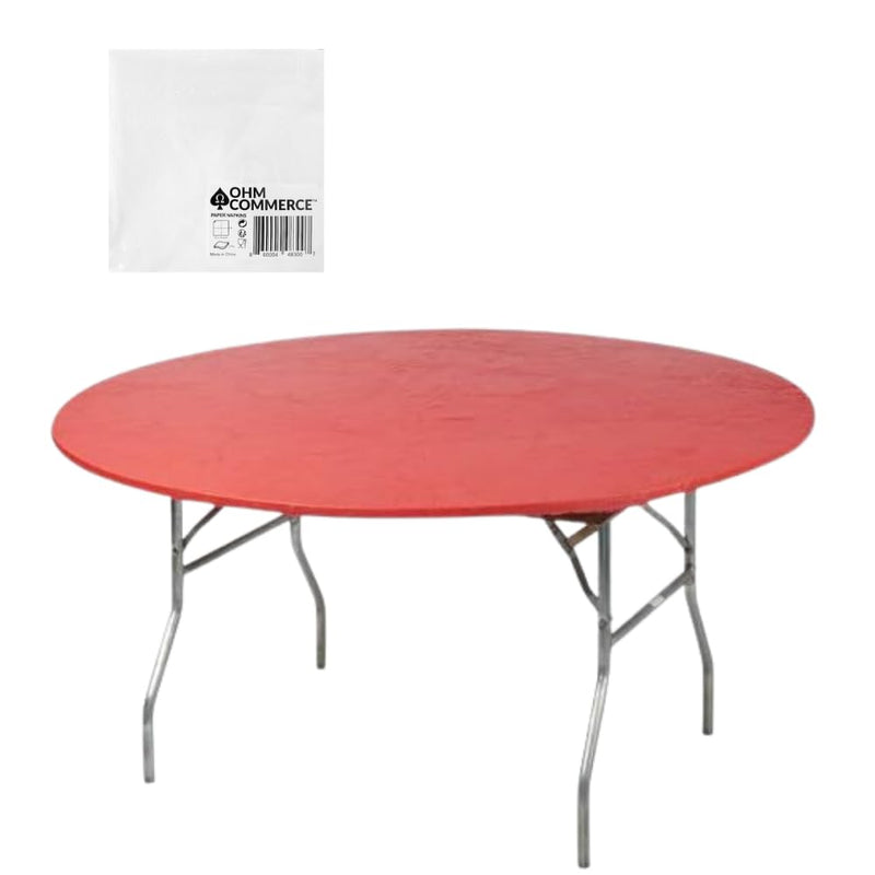 Kwik-Covers Round Plastic Table Covers Bundle of Ohm Commerce Paper Napkins - Indoor or Outdoor Fitted Round Table Covers (Table NOT Included)