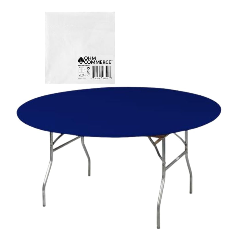 Kwik-Covers Round Plastic Table Covers Bundle of Ohm Commerce Paper Napkins - Indoor or Outdoor Fitted Round Table Covers (Table NOT Included)