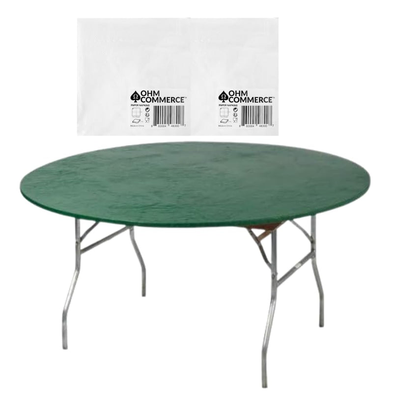 Kwik-Covers Round Plastic Table Covers Bundle of Ohm Commerce Paper Napkins - Indoor or Outdoor Fitted Round Table Covers (Table NOT Included)