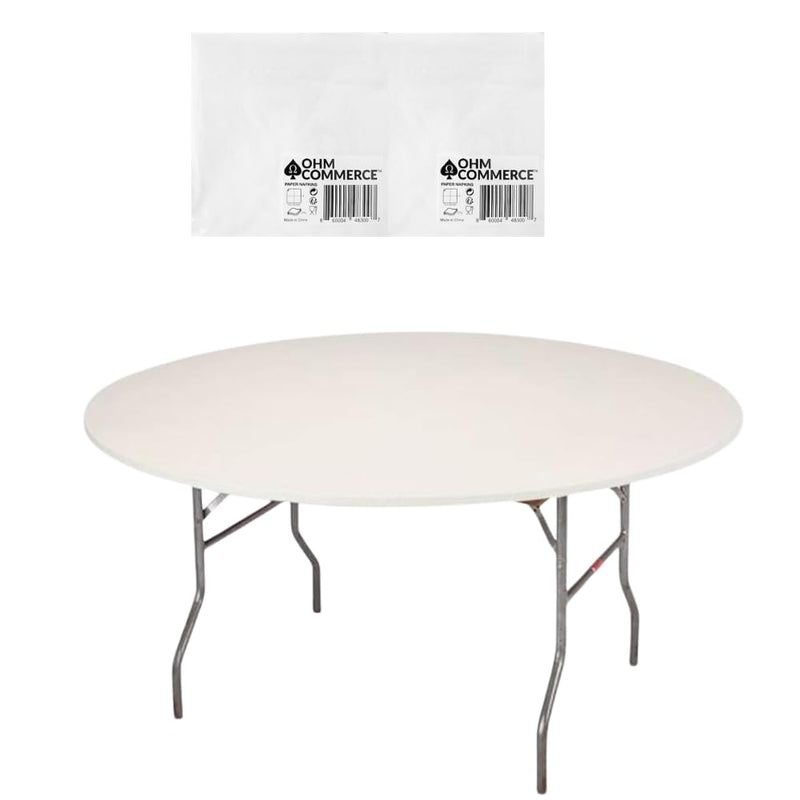 Kwik-Covers Round Plastic Table Covers Bundle of Ohm Commerce Paper Napkins - Indoor or Outdoor Fitted Round Table Covers (Table NOT Included)