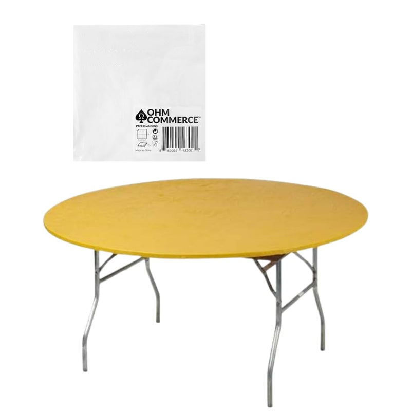 Kwik-Covers Round Plastic Table Covers Bundle of Ohm Commerce Paper Napkins - Indoor or Outdoor Fitted Round Table Covers (Table NOT Included)