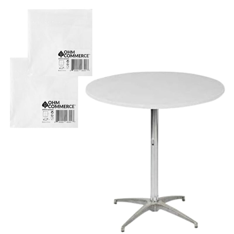 Kwik-Covers Round Plastic Table Covers Bundle of Ohm Commerce Paper Napkins - Indoor or Outdoor Fitted Round Table Covers (Table NOT Included)