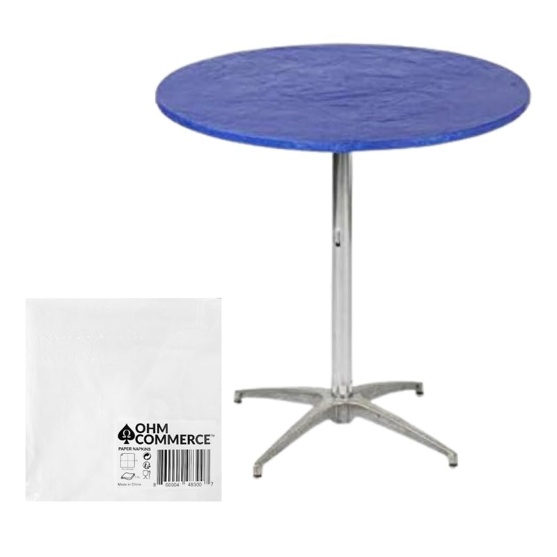 Kwik-Covers Round Plastic Table Covers Bundle of Ohm Commerce Paper Napkins - Indoor or Outdoor Fitted Round Table Covers (Table NOT Included)