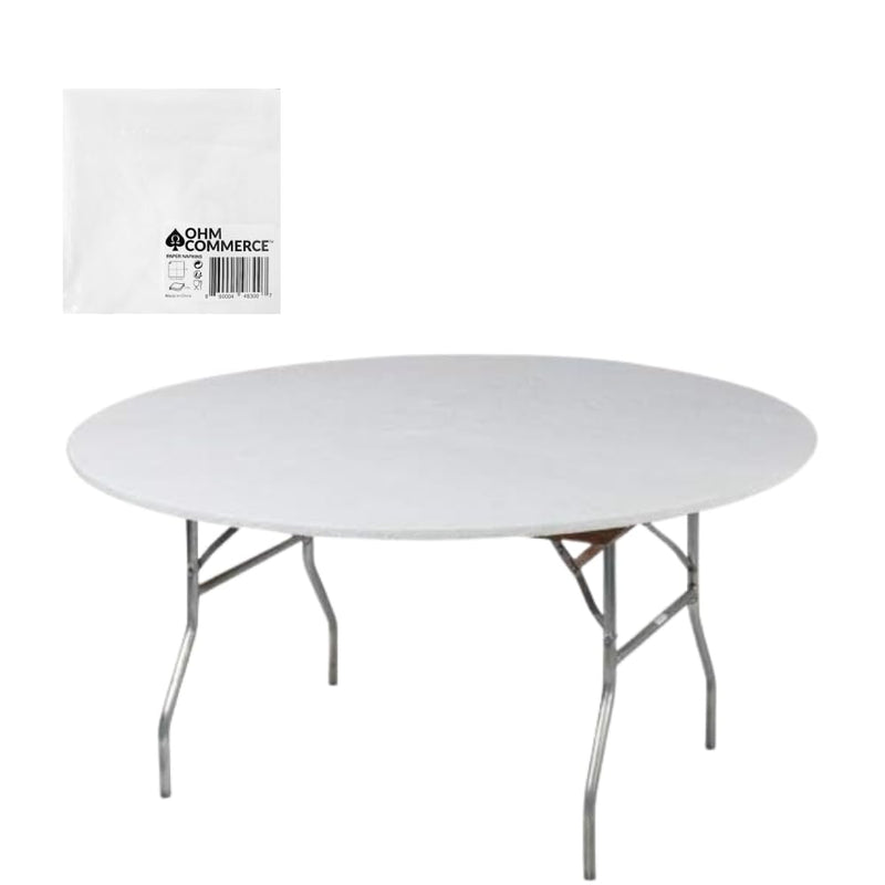 Kwik-Covers Round Plastic Table Covers Bundle of Ohm Commerce Paper Napkins - Indoor or Outdoor Fitted Round Table Covers (Table NOT Included)