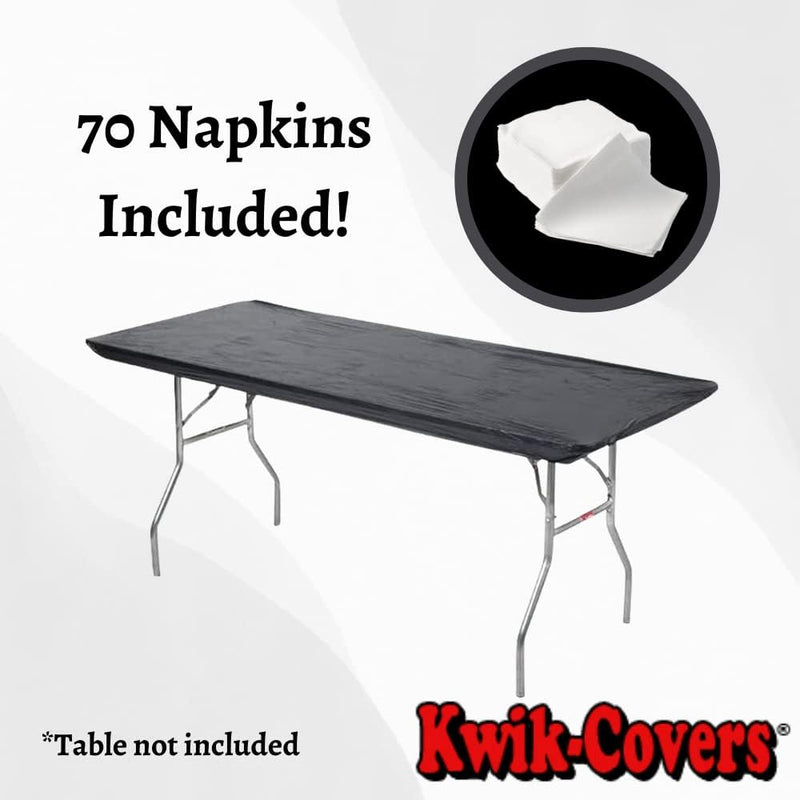 Kwik-Covers Rectangular Plastic Table Covers Bundles with Ohm Commerce Paper Napkins - Indoor or Outdoor Fitted Table Covers (Table NOT Included)