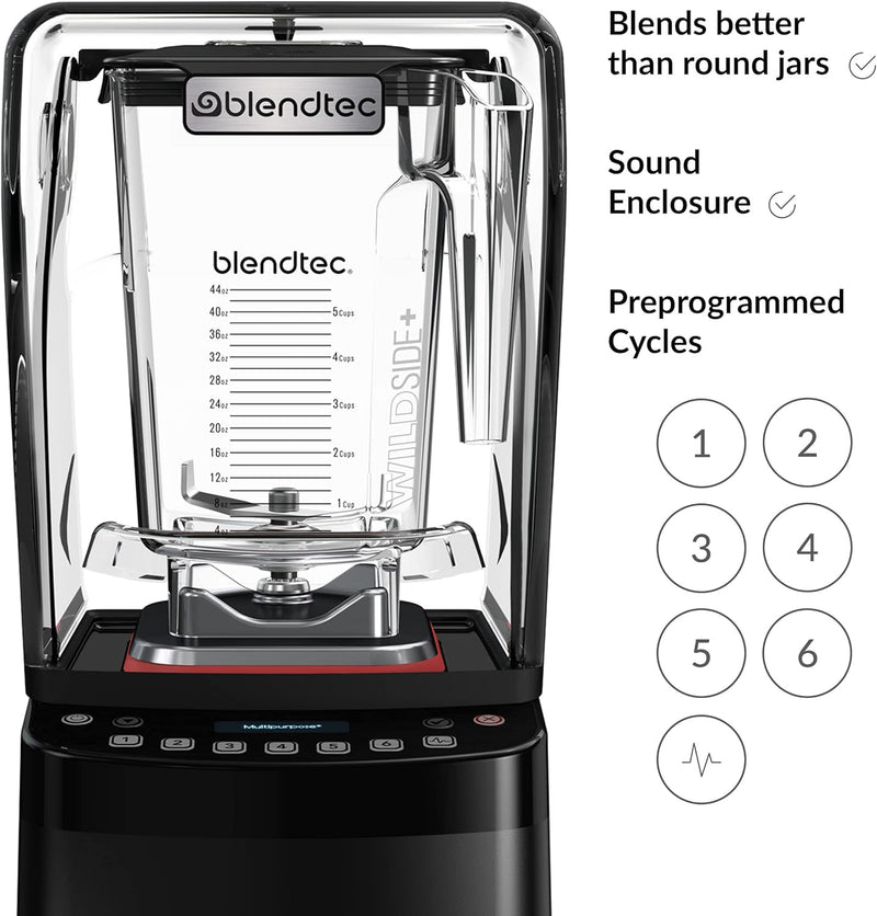 Blendtec Stealth 885 Commercial Blender, WildSide+ Jar, Self-Cleaning, 42 Pre-programmed Cycles, Black