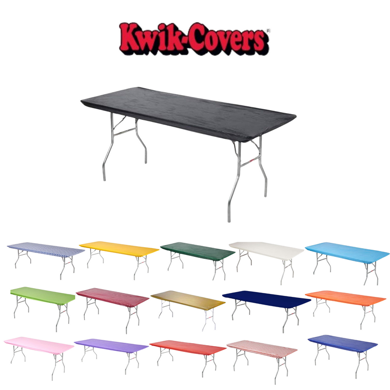 Kwik-Covers Rectangular Plastic Table Covers Bundles with Ohm Commerce Paper Napkins - Indoor or Outdoor Fitted Table Covers (Table NOT Included)