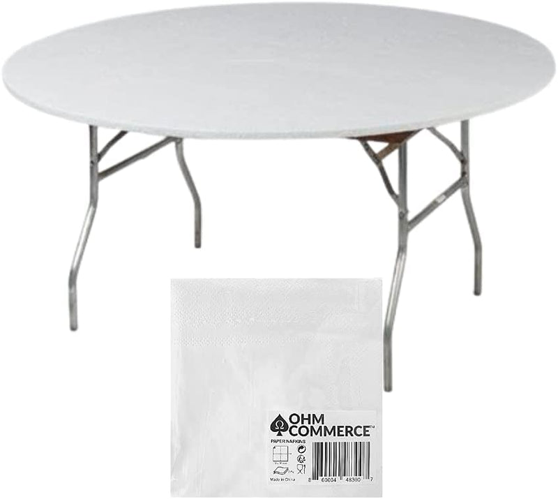 Kwik Covers 5 Pack of Fitted Table Covers & Napkin Bundle - Round Plastic Table Covers For 6' Foot or 72" Inch Table - Indoor or Outdoor Table Cover (Table NOT Included)