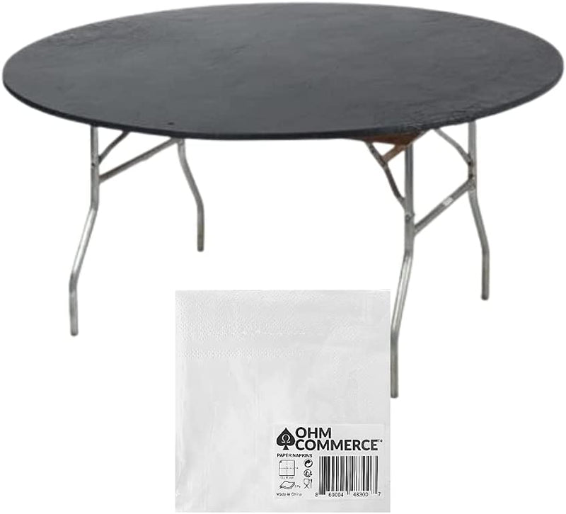 Kwik Covers 5 Pack of Fitted Table Covers & Napkin Bundle - Round Plastic Table Covers For 6' Foot or 72" Inch Table - Indoor or Outdoor Table Cover (Table NOT Included)