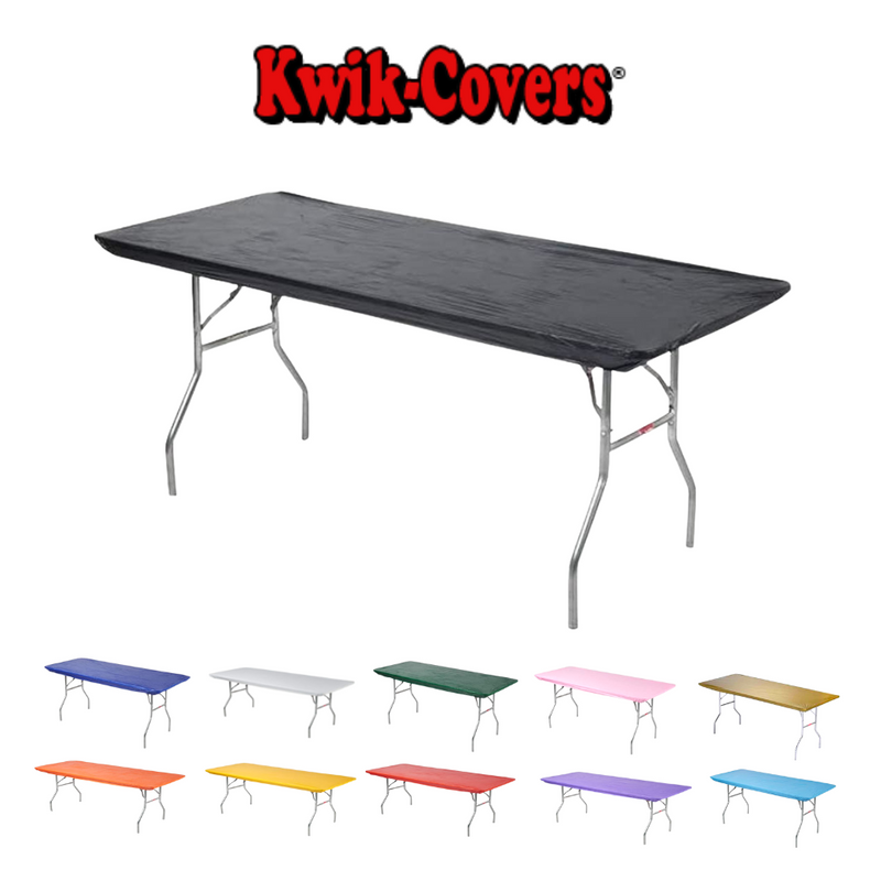 Kwik Covers, Kwik-Covers, red table covers, blue table covers, white table covers, black table covers, hunter green table covers, pink table covers, metallic gold table covers, orange table covers, yellow table covers, purple table covers, light blue table covers, table covers, reusable table covers, 8 ft table covers, 8 foot table covers, table covers for 8 foot table, rectangular table covers, 96 inch table covers, table covers fro 96 inch table