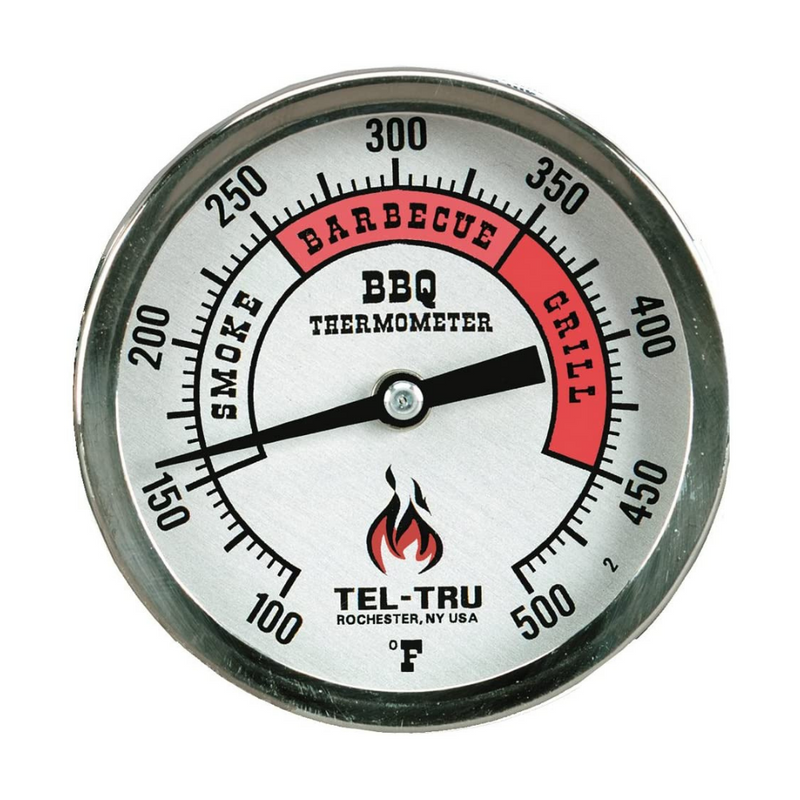 Tel-Tru BQ300 Barbecue Thermometer, 3 inch Aluminum Zoned dial, 4 inch stem, 100/500 Degrees F