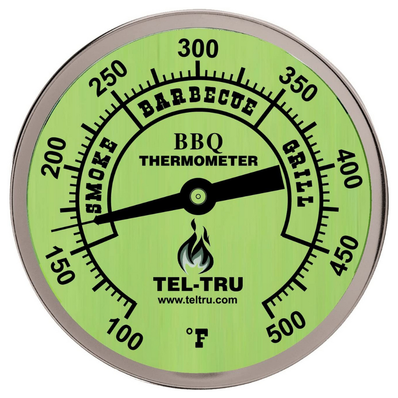 Tel-Tru BQ300 Barbecue Thermometer, 3 inch Glow dial with Zones, 2.5 inch stem, 100/500 Degrees F